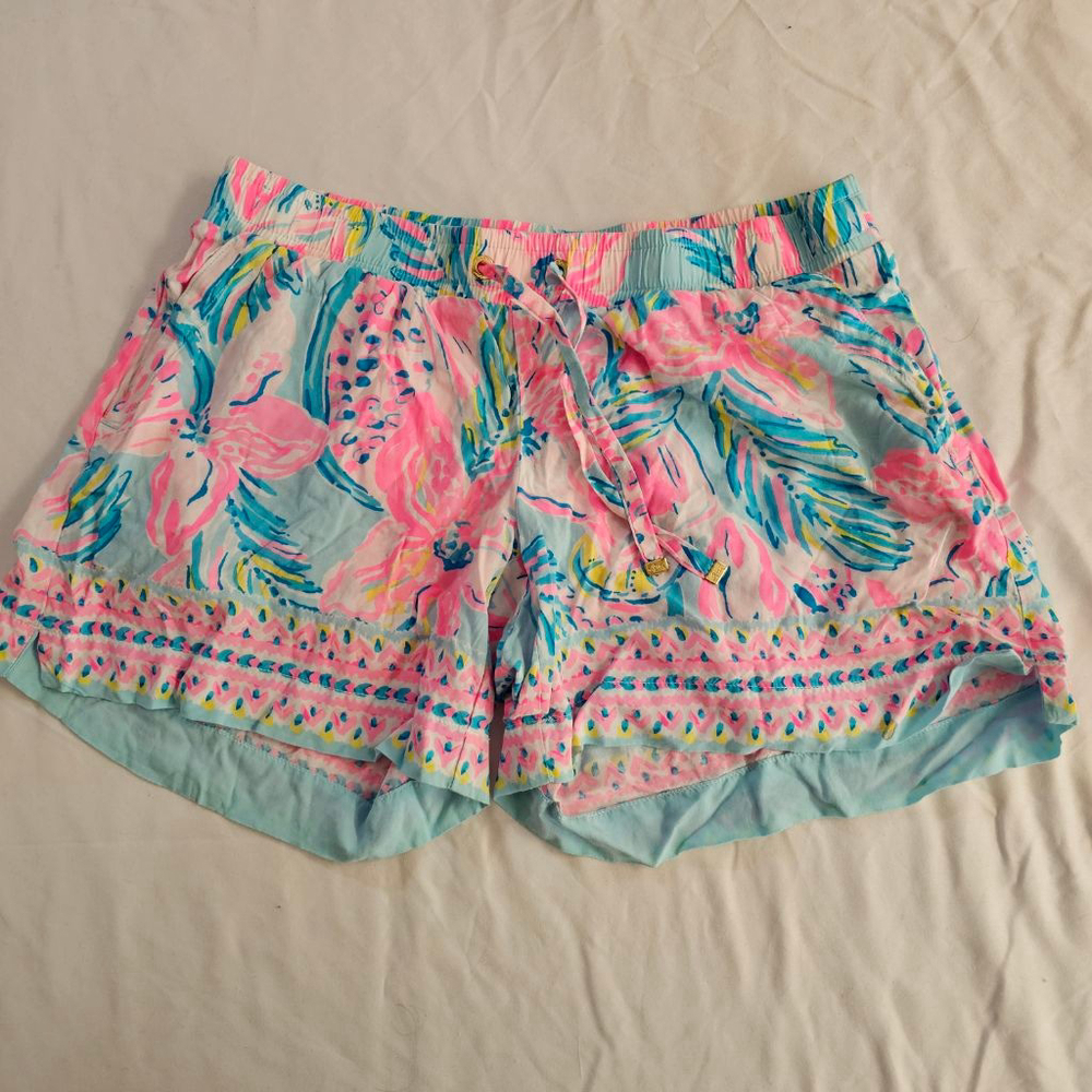 Lilly Pulitzer Athletic Shorts Womens Extra Small Pink Blue Floral Rayon